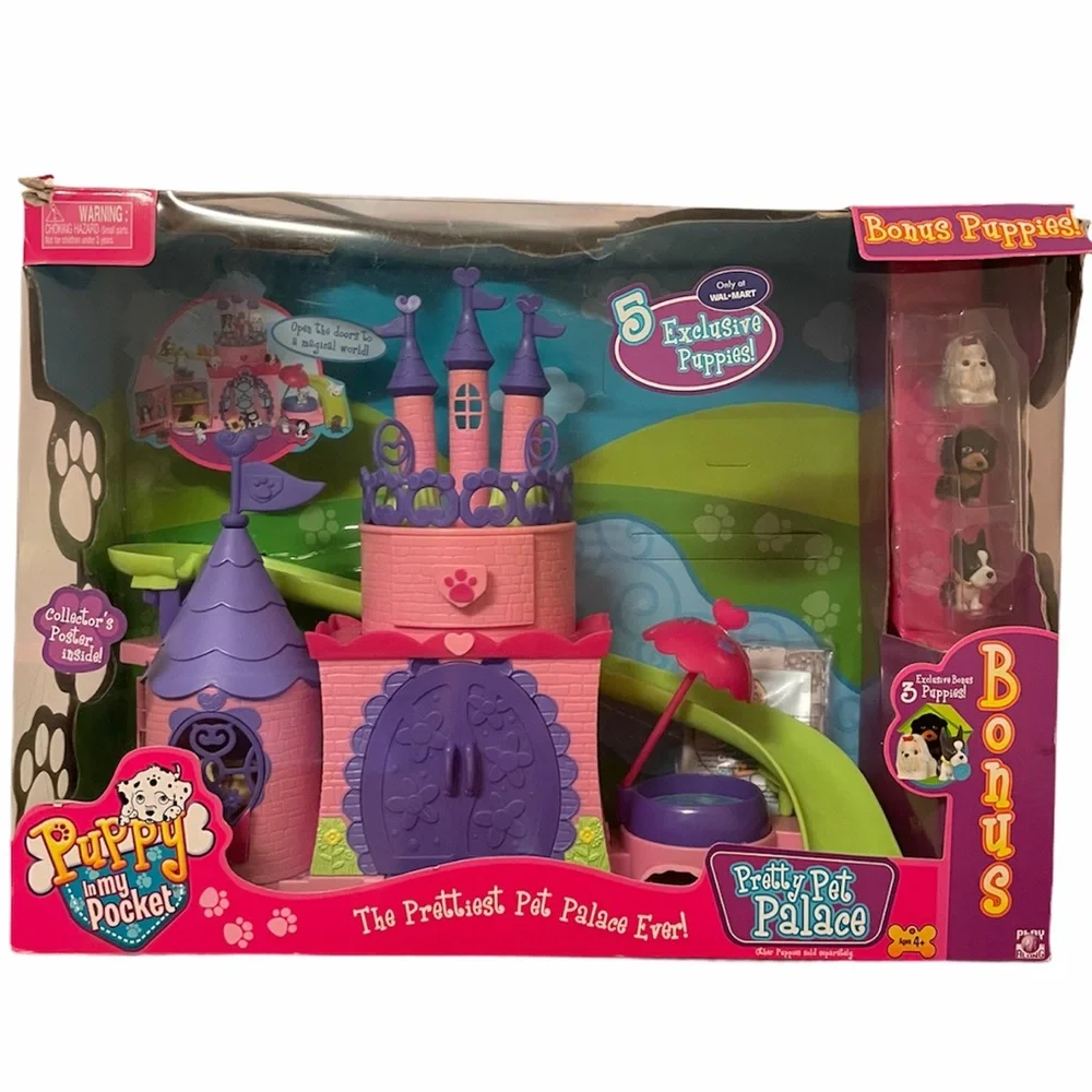 Pet Palace Puppy Pocket Castle Vintage Toys Doll House Miniatures Purple Pink